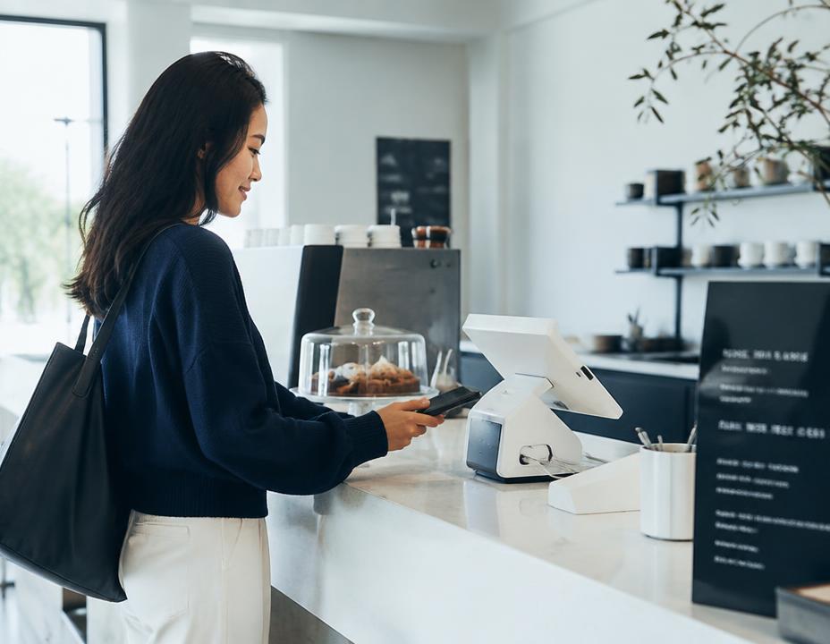 Paying at a café counter